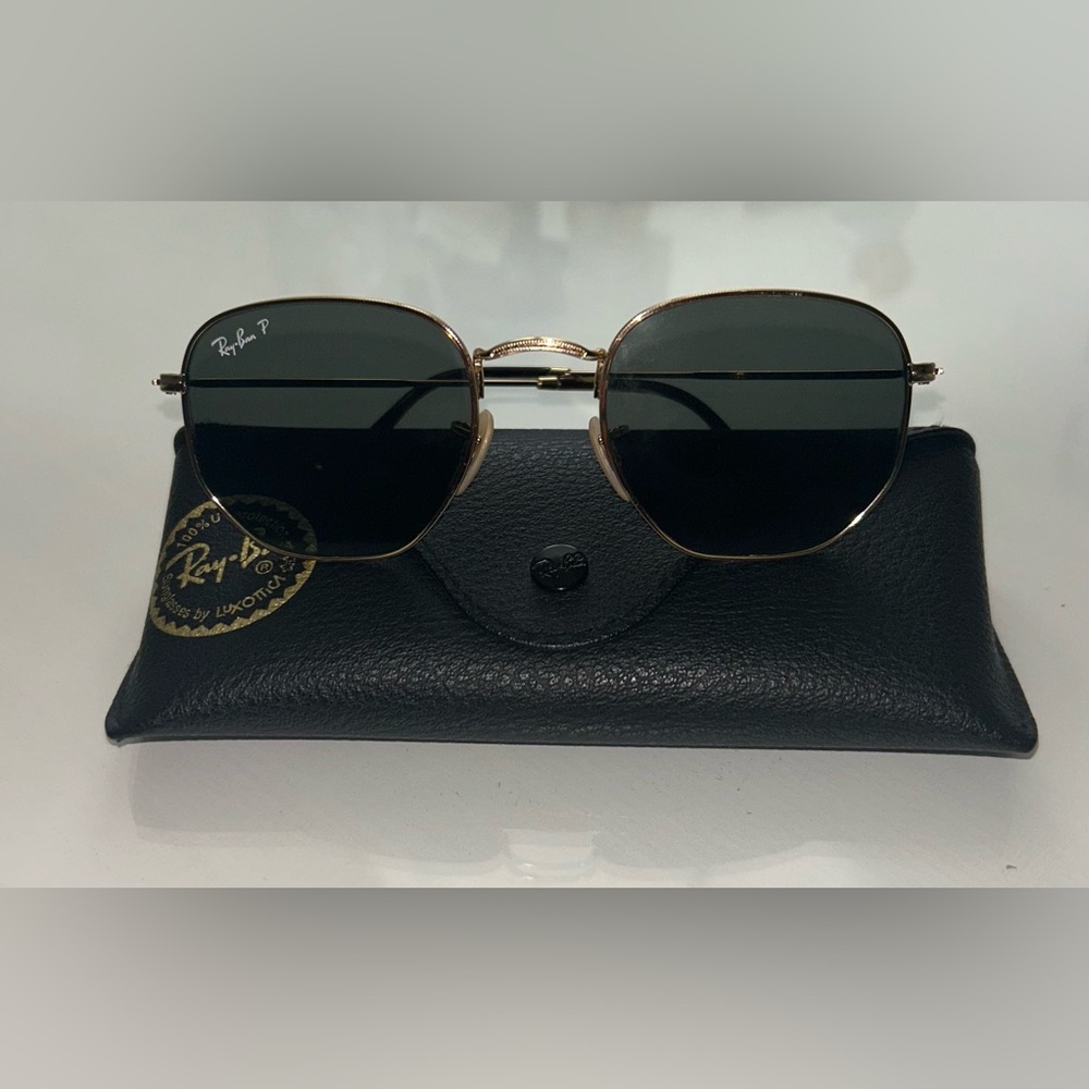 Ray-Ban Women's Hexagonal Flat Lenses Polarized Sunglasses with Gold Frame